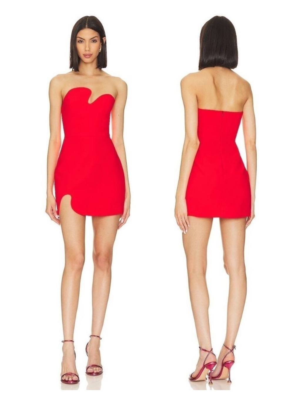 Amanda Uprichard Red Strapless Puzzle-Hem Mini Dress size small